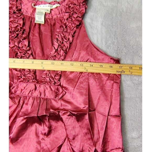 Max Studio Tank Shirt Womens Size Small Vintage Silk Burgundy Ruffle V Neck - Picture 3 of 8